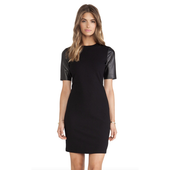 Vince Revolve Leather Sleeve Pencil Shift Dress - Size 4 - Picture 1 of 12
